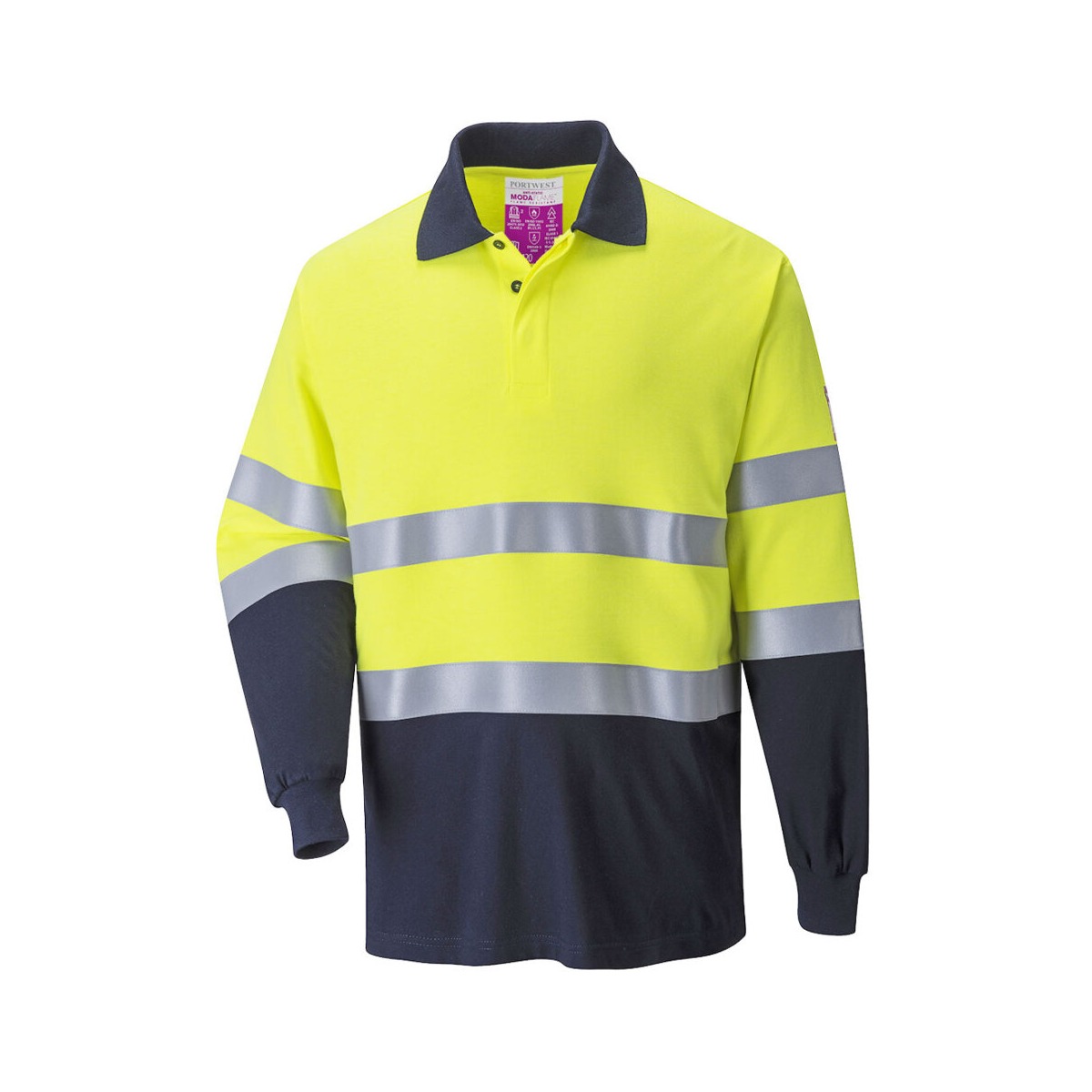 Modaflame Knit Hi-Vis Constrast FR Long Sleeve Polo Shirt Modaflame Knit Hi-Vis Constrast FR Long Sleeve Polo Shirt
